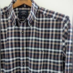 NEW Charles Tyrwhitt Non-Iron Button Shirt Heavy Cotton MENS L Herringbone Plaid